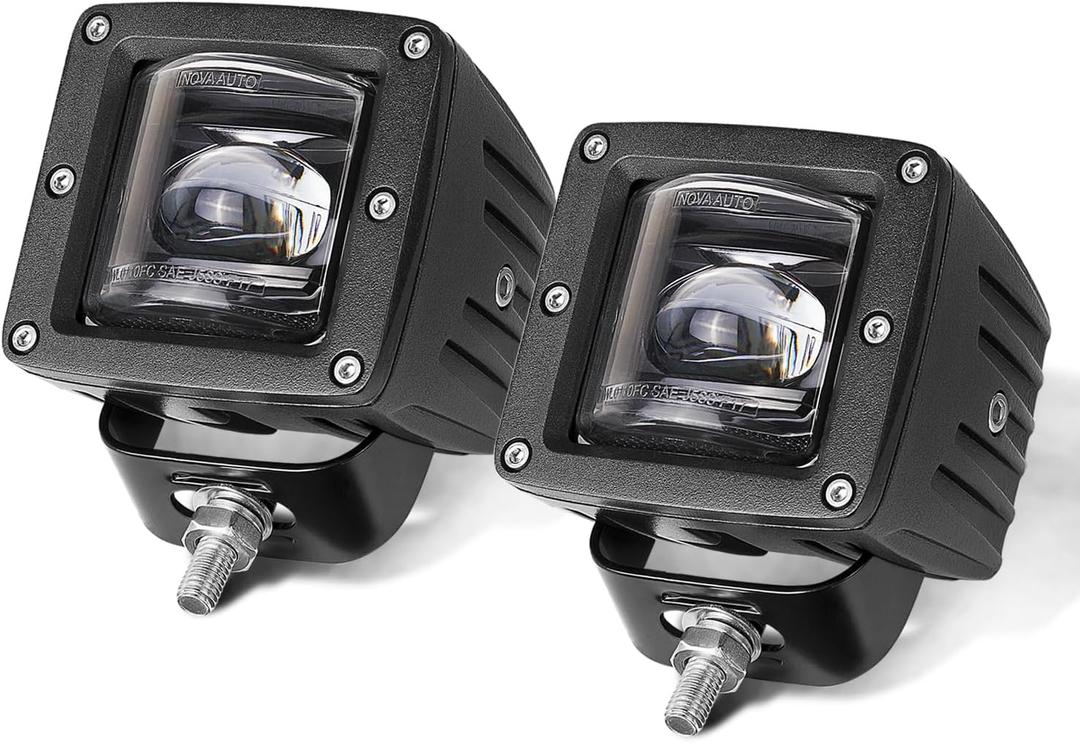 3" SAE LED Fog Lights Street Legal DOT Approved Square LED Cubes Cut-Off Beam Fog Pods Lights 2pcs for Trucks Pickup SUV Car Wrangler Toyota Nissan Ram (Black)