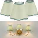VIHOSE 3 Pack Chandelier Lamp Shades Mini Scalloped Bell Shade With Petal Edges 2.9" Top x 5.9" Bottom x 5.1"High Fabric Lampshade Clip On Bulb For Table Wall Living Room Bedroom Easy Assembly (Green)