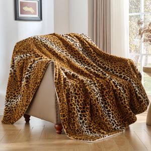 Krifey Leopard Print Blanket, Faux Fur Throws for Bed, Soft Cozy Fuzzy Fluffy Thick Warm Plush Cheetah Print Blanket, Christmas Birthday Gifts for Mom Dad Women Men, Room Decor, 50x60in