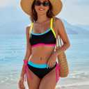 BMJL Womens Color Block Bikini Sets Supportive Wide Strap Swimsuit(M,Black)