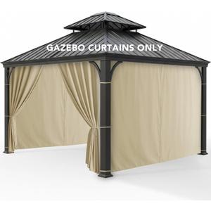 Patio Curtains Outdoor Waterproof - 10'Wx10'Lx7'H Weatherproof Pergola Outside Curtains, Gazebo Universal Replacement Privacy Curtains, 4 Panels Sidewall Drapes with Zipper, Cream