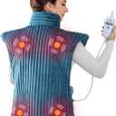 Heating Pads for Back Pain Relief,Wearable Electric Heating Pad with Massager, 24"x35" Extra Large Heated Pad for Neck and Shoulders Cramps,Auto-Shut Off,Machine Washable (Teal)