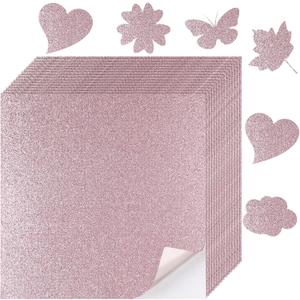 Dunzoom 18 Sheets Pink Glitter Cardstock Sticker Paper 11.6" x 11.6" Self Adhesive Heavyweight Sparkly Construction Paper for Graduation Cap Topper Decor Scrapbooking DIY Craft 250gsm