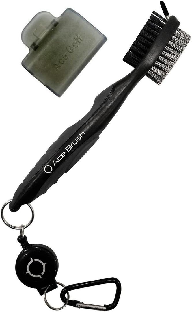 Ace Golf Brush and Club Groove Cleaner, 2 Ft Retractable Zip-line Aluminum Carabiner, Bonus Brush Cover, Lightweight, Stylish, Ergonomic Design, Premium Tour Grade, Easily Attaches to Golf Bag