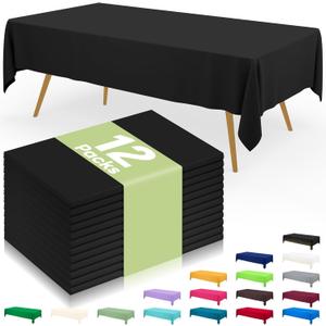 Smiry Disposable Table Cloth 12 Pack, 54 x 108 Inch Waterproof Plastic Tablecloth, Decorative Rectangle Table Covers for Party, Birthday, Picnic, Black
