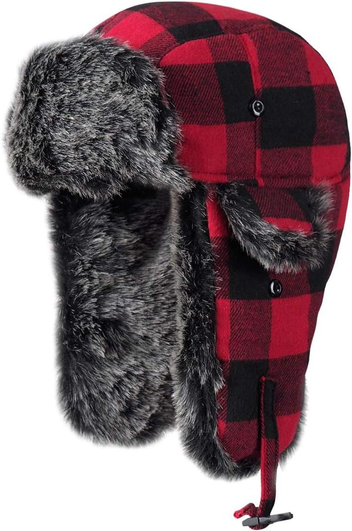 ONWAY Trapper Hat Winter Hats for Women Men with Faux Fur Ear Flaps (Black)