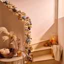 DecorbyHannah Fall Garland with Lights, 6 ft Artificial Autumn Harvest Garland for Mantle, Blue Fall Thanksgiving Decor with Pumpkin Pinecone Eucalyptus for Front Door Table Wall Indoor Outdoor Use
