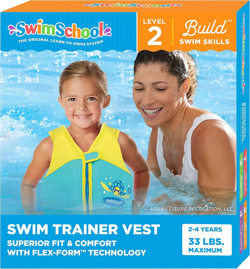 SwimSchool Kids Swim Trainer Vests for Toddlers Ages 2-6  Boys/Girls  Multiple Colors/Styles  Learn to Swim Floaties