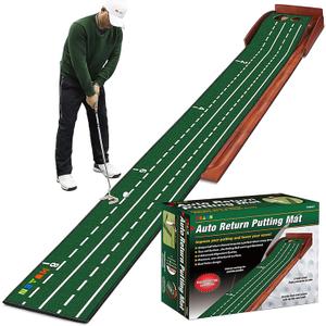 Golf Putting Mat fot Indoor, Wood Putting Green Indoor & Outdoor Training Equipment with Ball Return 8ft Practice Putting Mat, Wrinkle-Free Natural Rubber Mat, Golf Accessories for Men