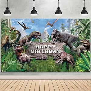 Tatuo Dinosaur Photo Backdrop Dino Theme Banner 72.8 x 43.3 Inch Dinosaur Photography Background Happy Birthday Background for Dino Theme Birthday Party Photo Prop Decor
