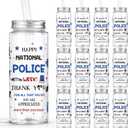Vesici 24 Pcs National Police Week Appreciation Gift 14.2oz Thank You Gifts Lid and Straw Plastic Reusable Tumbler Bulk Inspirational Gifts Cold Drinking Cup for Police Week Party Favors