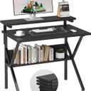 COTUBLR Small Desk, 27.5 Inch Small Computer Desk for Small Spaces, Computer Desk with Adjustable Monitor Stand, Compact Desk with Storage, Tiny Desk Study Desk for Bedroom Home Office, Black