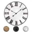 Large Wall Clock 24" Round - Silent Metal & Wood Large Farmhouse Wall Clock For Living Room Decor with 3D Roman Numerals - No Ticking - Noiseless Big Wood Decorative Clocks for Living Room Decor