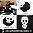 Halloween Comforter Cover Set Queen Size 3D Jacquard Design Halloween Bedding Set Velvet Microfiber Duvet Cover with 2 Pillowcases Lightweight Warm for All Seasons(Black,White,Skull)