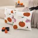 2 x Holibeat Fall Pillow Covers 18x18inch Set of 2 Tufted Thanksgiving Pumpkin Pillow Cases Fall Decoration for Home (8MP)