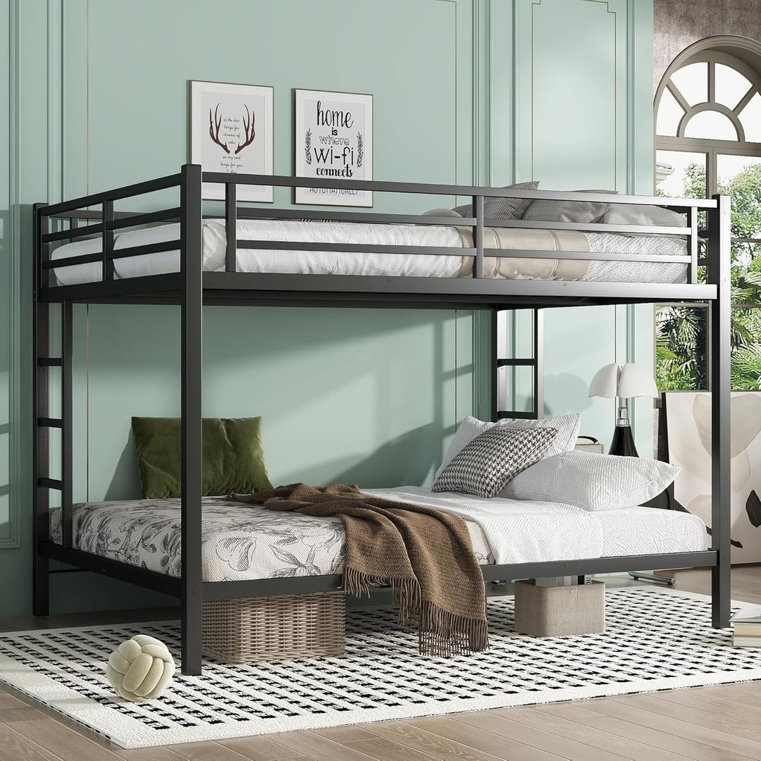 Bellemave Metal Queen Over Queen Bunk Beds for Adults,Heavy Duty Adult Bunk Bed Frame with 2 Ladders,Queen Size,Noise-Free,Black