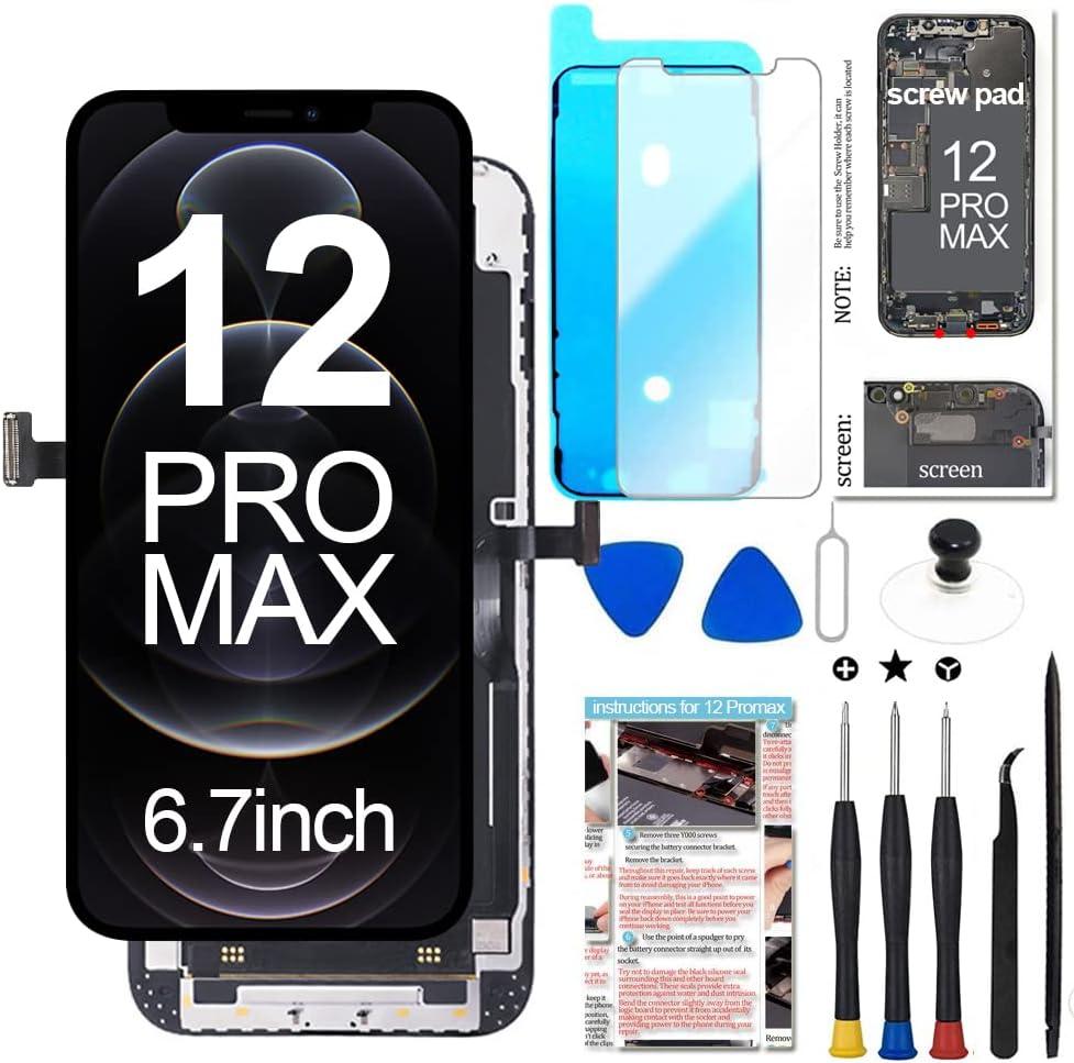 for iPhone 12 Pro Max Screen Replacement 6.7 inch (A2342, A2410, A2412, A2411), 3D Touch LCD Display Digitizer Frame Assembly with Repair Tools