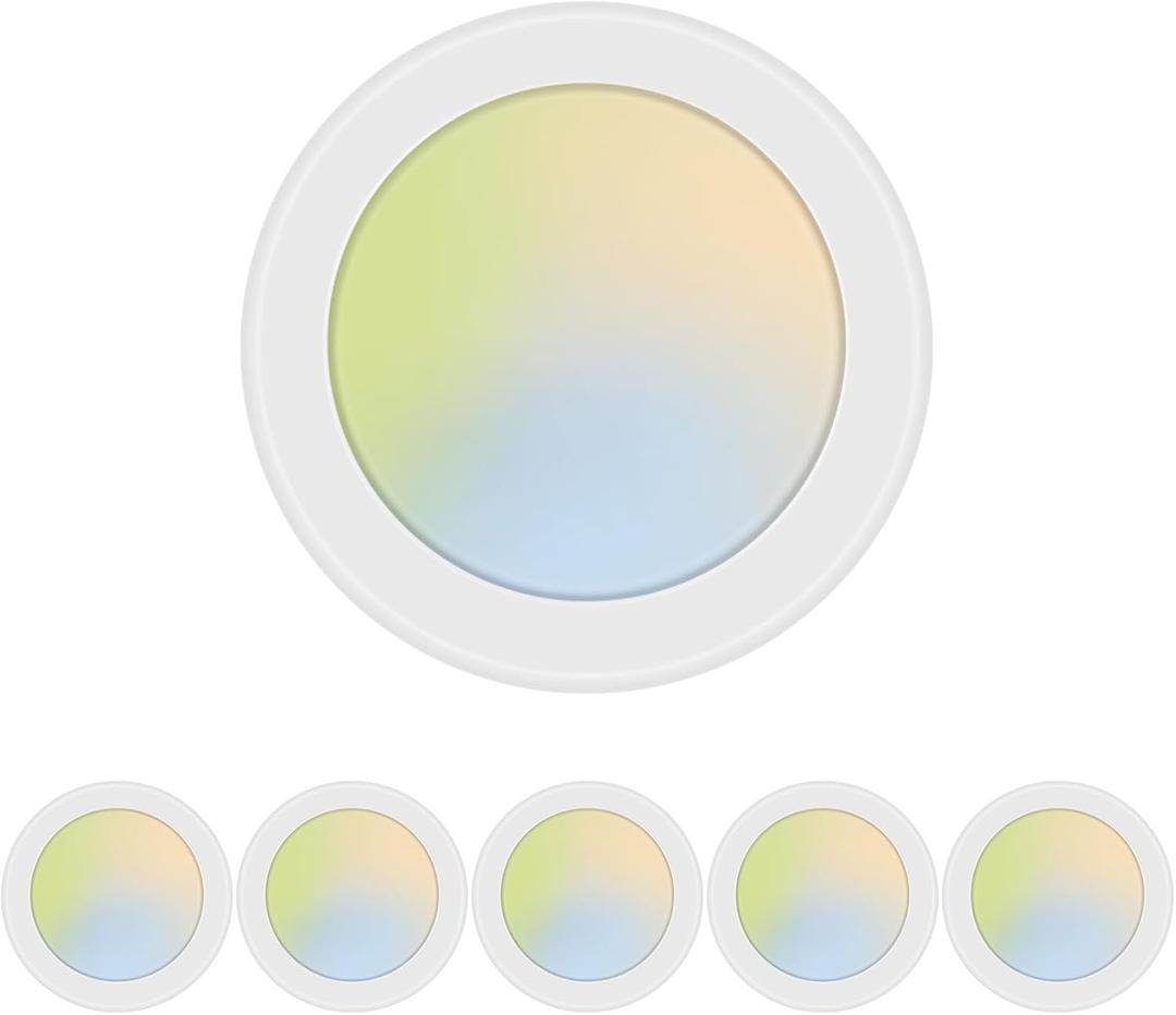 5CCT 6 Inch LED Disk Light, Dimmable Flush Mount Ceiling Lights, 2700K/3000K/3500K/4000K/5000K Selectable, 15W 1100LM, CRI 90, Low Profile Surface Mount Ceiling Disc Light, Wet Rated & ETL