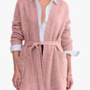 Astylish Womens Open Front Long Sleeve Belted Knit Cardigan Sweaters Trendy 2025 Outwear Coats with Pockets size XL