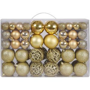 Christmas Balls Tree Ornaments Set, Shatterproof Xmas Decorations Set with Reusable Hand-held Gift Package for Holiday Indoor Tree Decor (100, Gold)