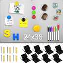 24" x 36" Magnetic Board, Silver Magnet Bulletin Board to Display Magnetic Letters, Metal Board for Wall, Refrigerator Photo, with Dual Lock Tape and Screws, Marker Pen