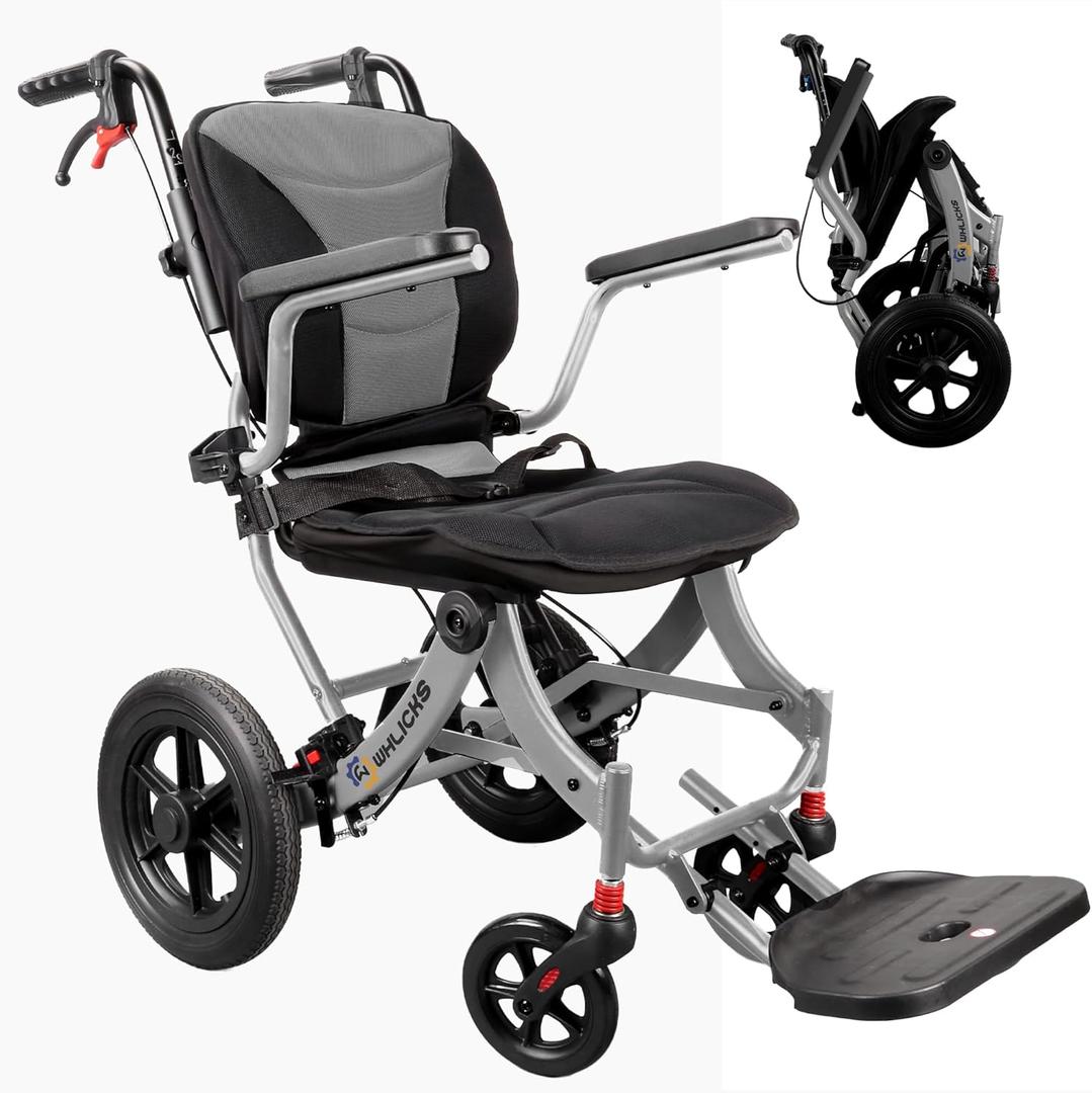 Wheelchairs for Adults Ergonomic Transport Chair Lightweight Foldable with 12-inch Big Wheels for All Terrains Travel Wheelchair with Removable Cushion