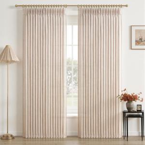 Linen Pleated Semi Sheer Curtains 90 Inches Long 2 Panels Set for Dining Room, Memory Trained Pinch Pleat Light Filtering Taupe Farmhouse Windows Drapes with Back Tab 50x90 Inch Length Bedroom Curtain