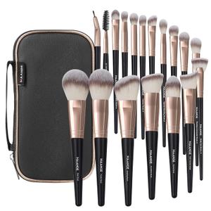 Makeup Brushes with Case, MAANGE 18 Pcs Professional Makeup Brush Set Premium Synthetic Face Kabuki Brush Kit Foundation Blush Powder Eyeshadow Brushes Set Christmas GiftCoffee) (Black Gold)