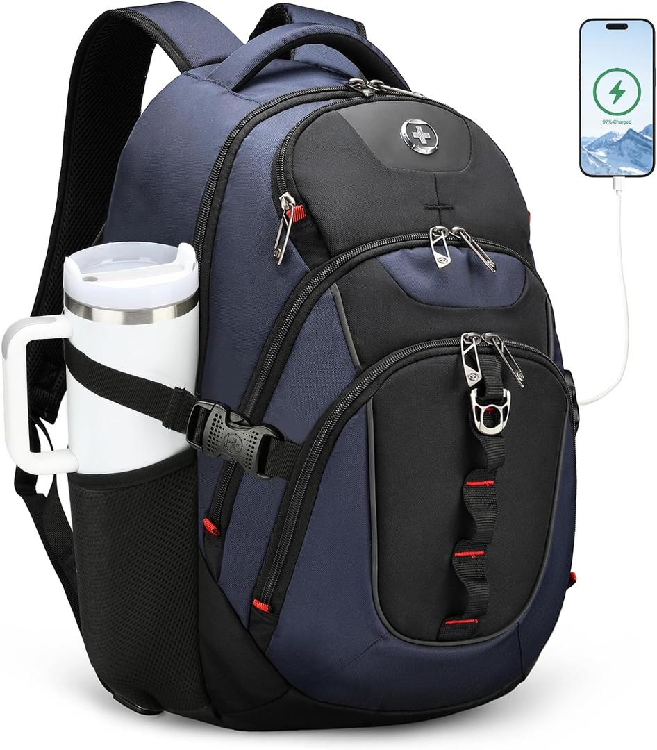 Swissdigital Design Travel Laptop Backpack for Men with USB SD803-12, Standard