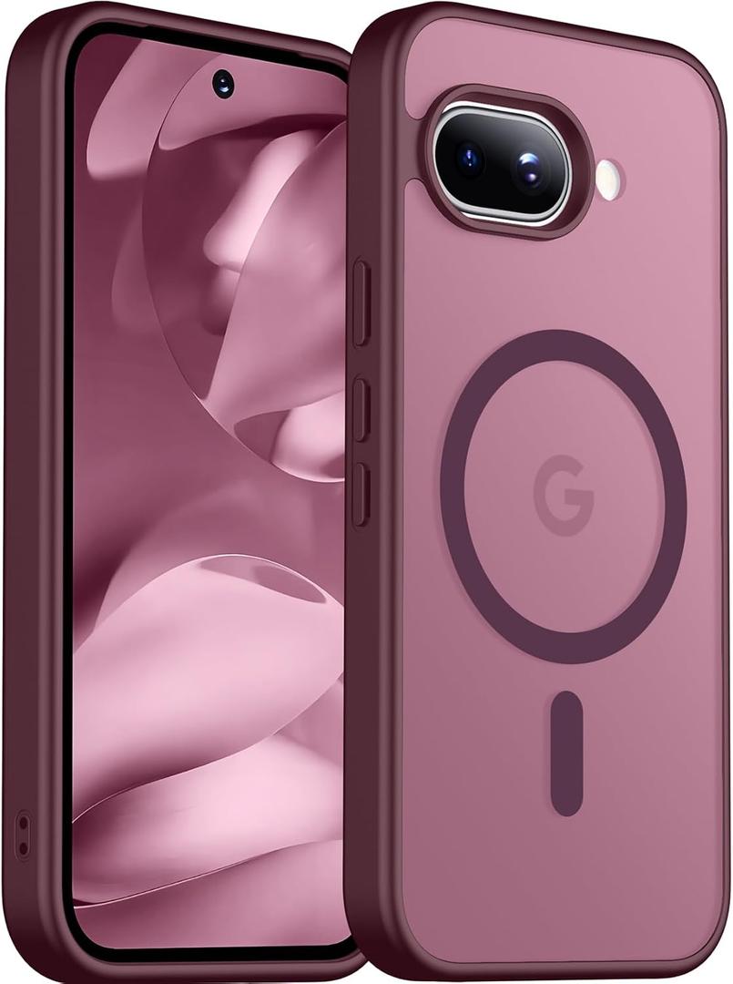 SPIDERCASE Magnetic for Google Pixel 9A Case, Military Grade Drop Protection Slim Translucent Matte Shockproof Anti-Fingerprint Phone Case for Pixel 9A, Wine Red
