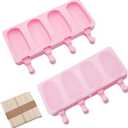 Pine & Linen 3 Set Durable Small Popsicle Molds, Silicone Molds with Lids and 150 Pieces Wooden Sticks, 4 Cavities Molds for Making Cakesicles/Cake Pops/Ice CreamPink)