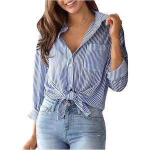 ANRABESS Womens Long Sleeve Collar Shirts Striped Button Down Dressy Blouse 2026 Spring Business Casual Work Office Tops White Blue Stripe Large