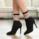 Yolev 6 Pairs Half Sheer Ankle Socks Lace Polka Dot Socks for Women Ultra Soft Ankle Stockings for Women Fashion See Through Sock