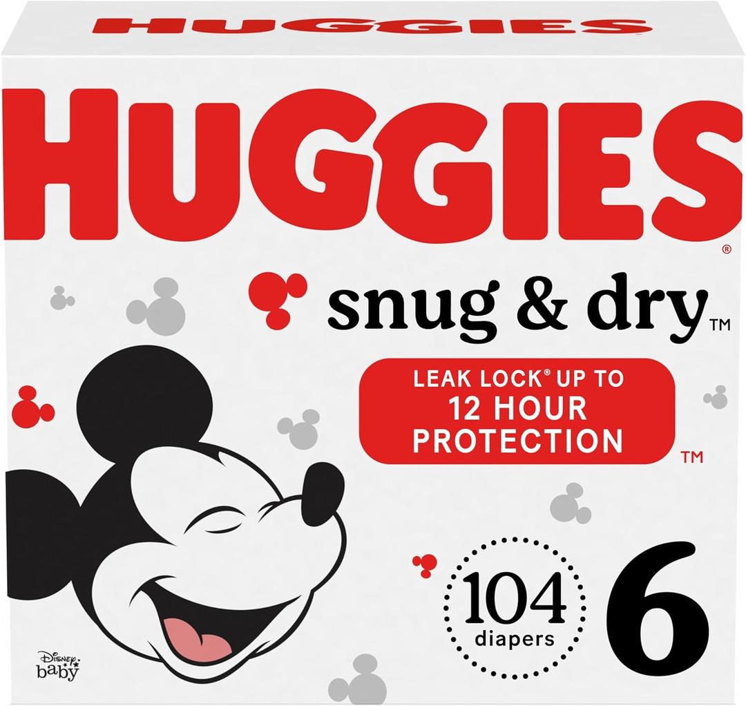 Huggies Size 6 Diapers, Snug & Dry Baby Diapers, Size 6 (35+ lbs), 104 Count