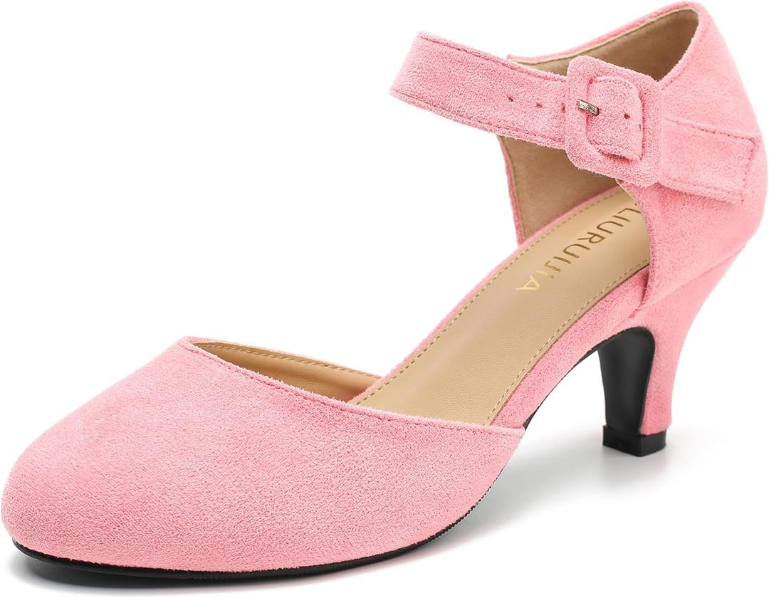 Womens Ankle Strap Kitten Heels Closed Toe Low Heel Dress Shoes Comfortable Vintage Pumps for Women Dressy Bridal Wedding Party (11, Pink)