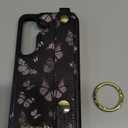 Petitian for Samsung Galaxy S25/S24 Case with Wallet - Women Girls Cute Girly Aesthetic Unique Design with Leather Credit Card Holder Cardholder Stand Wristband, Black Butterfly