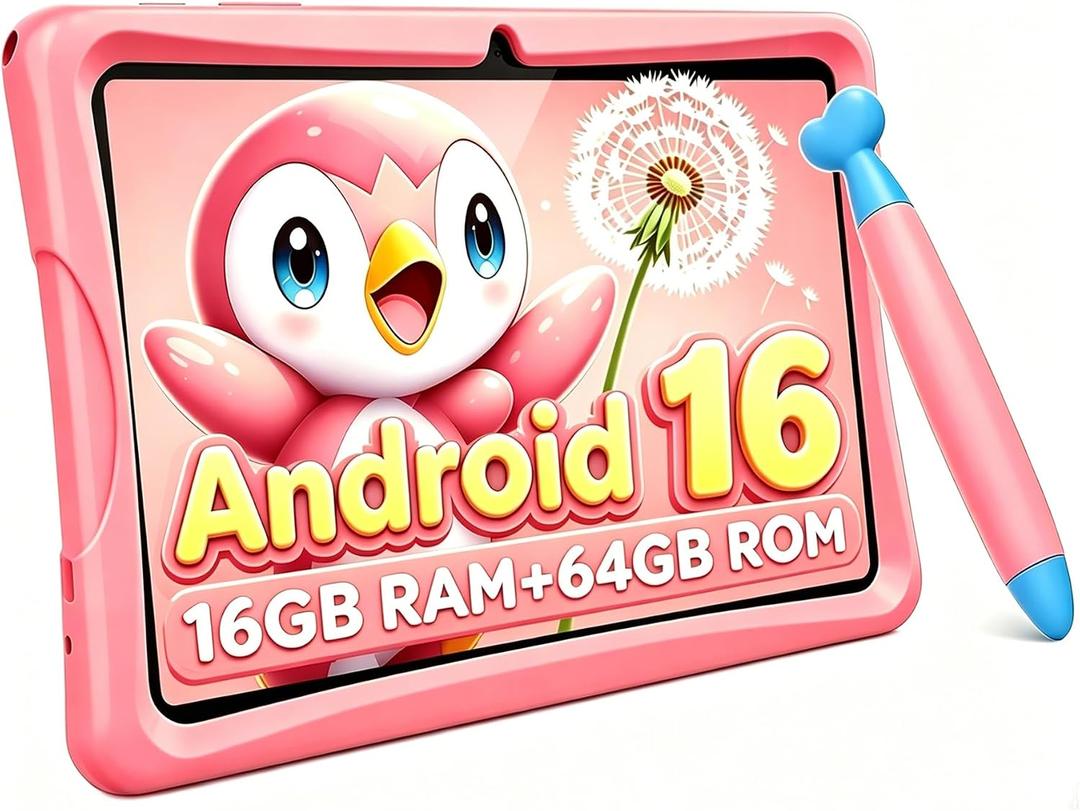 2026 Upgraded TABWEE Kids Tablet 10 Inch, Latest Android 16 Tablet for Kids Ages 6-12, 16GB RAM 64GB ROM (Expandable 2TB), HD Eye-Care Display, Parental Control, WiFi, Kid-Proof Case & Stylus Included