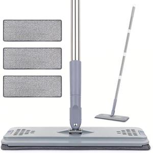 Flat Mop with 3 Pads, Microfiber Mops for Floor Cleaning Adjustable Handle 29-49, Dust Mop for Hardwood Floors, Wet Dry Use on Laminate Wood Tile Vinyl Wall Mopping Bathroom Kitchen Household Supplies