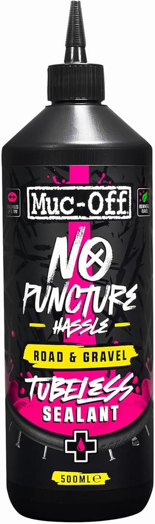 Muc-Off Road & Gravel Tubeless Tire Sealant | High-Pressure Puncture Sealant for Road & Gravel Bikes | Seals Holes up to 7mm | Works Up to 110 PSI (500ml)