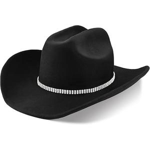 100% Wool Western Cowboy Hat for Men Women Classic Fedora Hat Felt Cowgirls Hats with Two Decorative Bands, Black-d