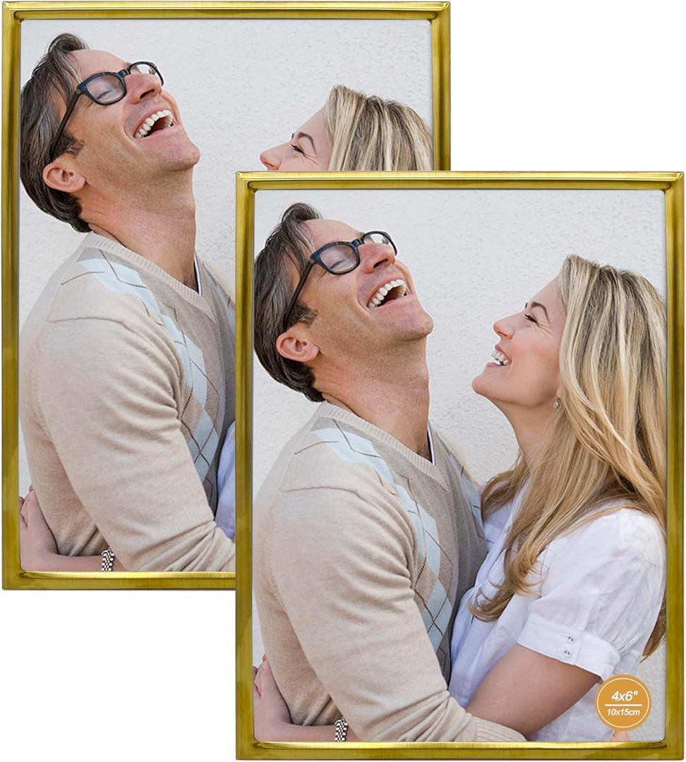 DECANIT 4x6 Picture Frame Metal,Thin Profile Photo Frame 4 by 6 Inch, Display for Wall Mounting or Tabletop Pack of 2,Gold