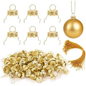 WBCBEC 100 Pieces Round Christmas Ornament Caps and Christmas Ornament Hangers String Set, Christmas Hangers Caps for Christmas Tree, Ceramic Glass Porcelain Christmas Ornaments DIY Decorations