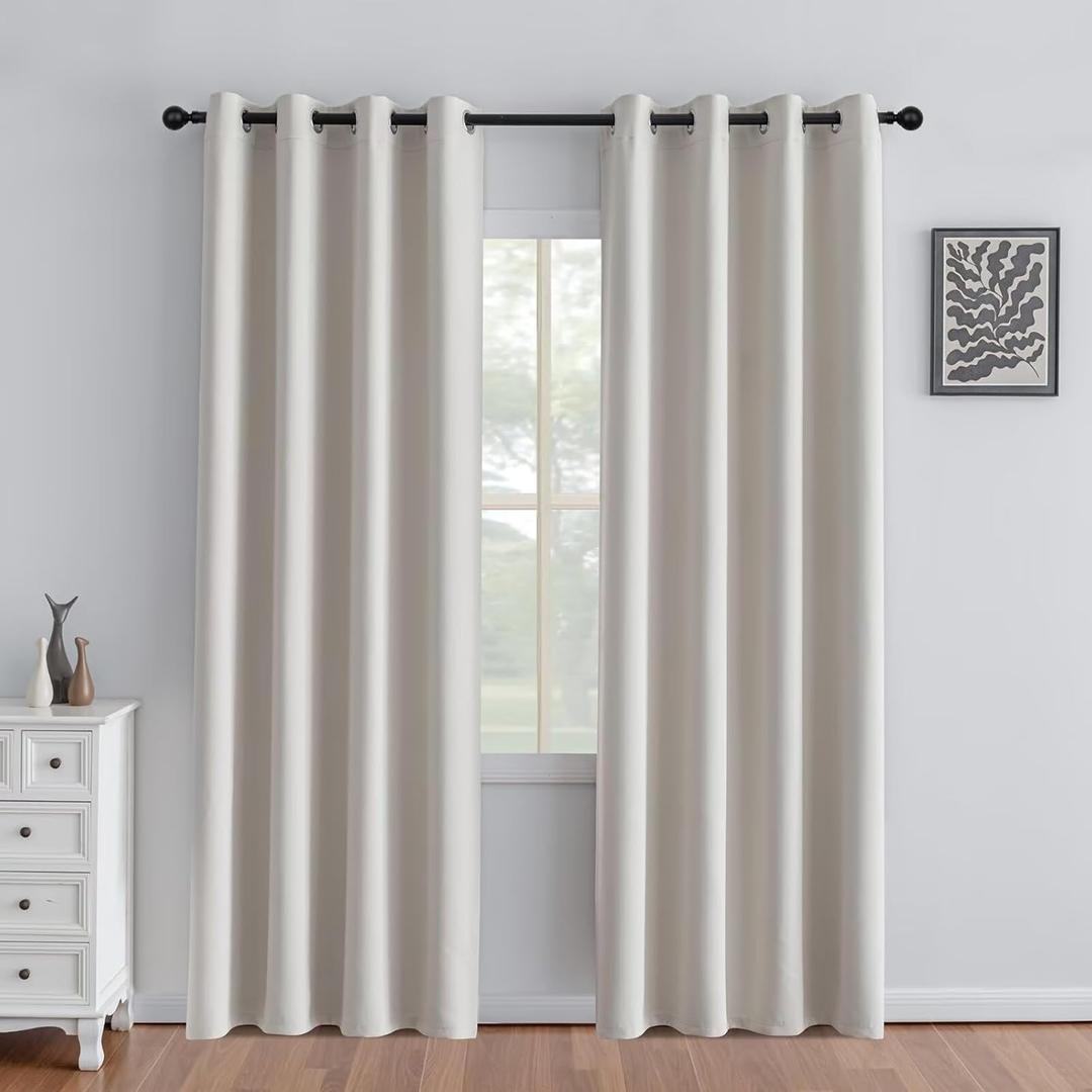IGEMAEVE Greyish White Curtains 84 Inch Length 2 Panels Set, Light Filtering Curtains for Living Room 84 Inch Long, Grommet Energy Saving Semi Sheer Drapes for Bedroom Window(W52 x L84)