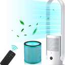 U ULTTY Bladeless Tower Fan and Air Purifier in one, True HEPA Filter 99.97% Smoke Dust Pollen Dander, Oscillating Tower Fan with Remote Control CR022D, White (Large)