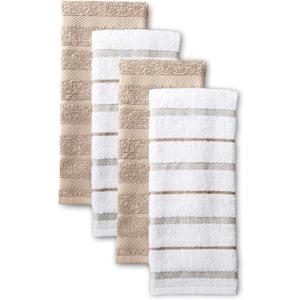 KitchenAid Albany Kitchen Towel 4-Pack Set, Milkshake Tan/White, 16"x26"