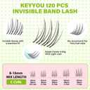KEYYOU DIY Lash Clusters,120Pcs C Curl False Eyelashes Waterproof Invisible Band, Natural Looking at Home Extensions for Beginners