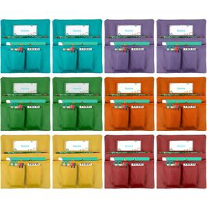 12 Pack Chair Pockets for Classrooms, 13 x 14 inch Seat Sacks for Classroom Chairs k-2 with Name Slot, Small Chair Pockets for Kindergarten, School, Home Seating Storage (Multicolor)