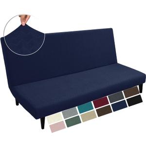 MAXIJIN Futon Cover Slipcover Full Size, 2025 Upgrade Queen Futon Mattress Cover Washable Armless Sofa Couch Covers Stretch Sofa Bed Furniture Protector with Elastic Bottom (Navy Blue)