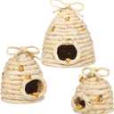 Jutom 3 Pcs Bee Hive Decor Honey Bee Tiered Tray Decor Summer Spring Honeybee Decorations Mini Jute Farmhouse Beehive for Kitchen Table Shelf Home Coffee Bar Themed Party(Straw Color)