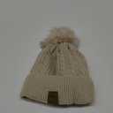 Alepo Knit Cap Beanie Cap Cream Cable Pom Pom OS Lined Winter Warm Stretch Beige 4-5Y